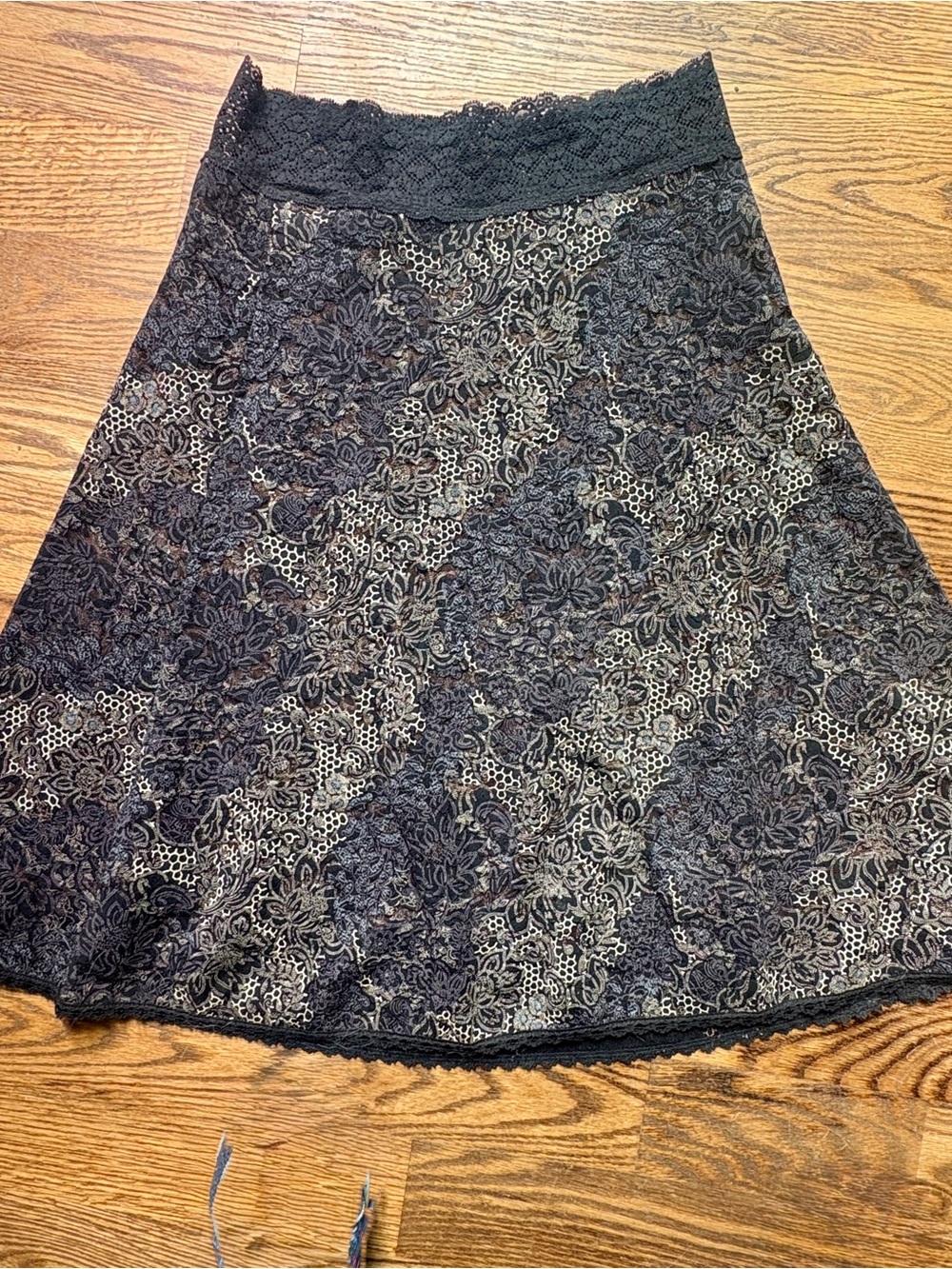 CAbi Black Lace A-Line Skirt with Floral Overlay S